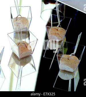 Appetizer of salted ham mousse on black and white background Stock Photo
