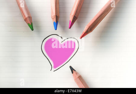 Color your love, heart with colorful pencil on paper Stock Photo