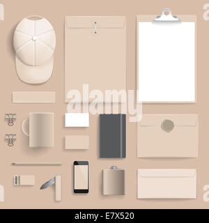 Corporate identity template on brown background. Raster version. Stock Photo