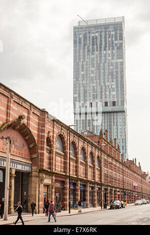 Hilton Manchester Deansgate hotel at Beetham Tower with the Great Northern shopping centre below, Deansgate, Manchester, England, UK Stock Photo