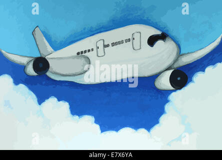 airplane in a blue sky painting background Stock Photo - Alamy