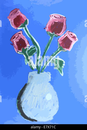 red roses in glass jar painting background Stock Photo