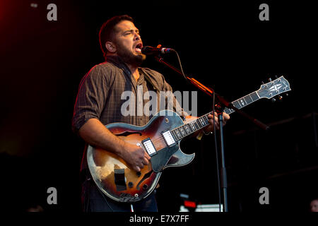 Billy McCarthy of Augustines performs during the Green Man festival at Glanusk Park, Brecon, Wales. Stock Photo