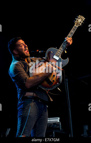 Billy McCarthy of Augustines performs during the Green Man festival at Glanusk Park, Brecon, Wales. Stock Photo