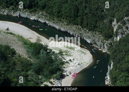 Going down Ardeche River on canoe, Ardeche, Rhone-Alpes, France, Europe Stock Photo