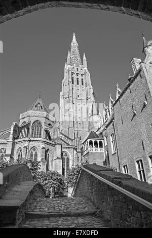 Bruges - Church of Our Lady from east in morning light Stock Photo