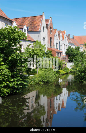 BRUGES, BELGIUM - JUNE 12, 2014: Canal from Grauw Werkerssraat street Stock Photo