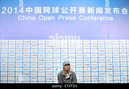 Beijing, China. 26th Sep, 2014. Russian tennis player Maria Sharapova attends the 2014 China Open press conference in Beijing, capital of China, Sept. 26, 2014. Credit:  Li Wen/Xinhua/Alamy Live News Stock Photo