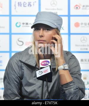 Beijing, China. 26th Sep, 2014. Russian tennis player Maria Sharapova attends the 2014 China Open press conference in Beijing, capital of China, Sept. 26, 2014. Credit:  Li Wen/Xinhua/Alamy Live News Stock Photo