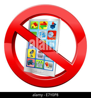 No mobiles sign with a cell phone in crossed red circle Stock Photo