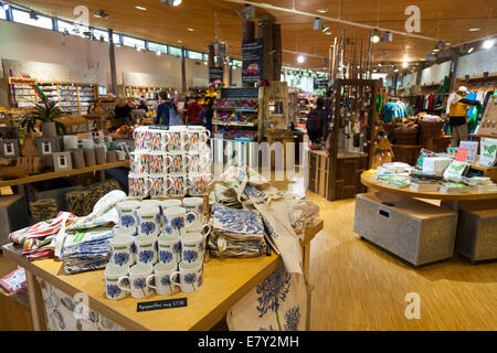 Interior of The Eden Project Shop (ethical gift, plant and souvenir shop) at the Eden Project. Bodelva Saint Austell Cornwall UK Stock Photo