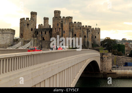 Conwy Castle and Conwy Suspension Bridge, North Wales, UK Stock Photo