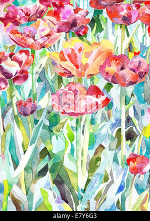 original watercolor painting of summer, spring flower Stock Photo