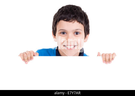 Young boy posing with a white board Stock Photo