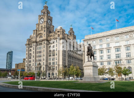The Royal Liver building (left) and Cunard building, Pier Head, Liverpool, Merseyside, England, UK Stock Photo
