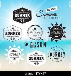 Vintage summer holidays typography design in doodle sketch style Stock Photo
