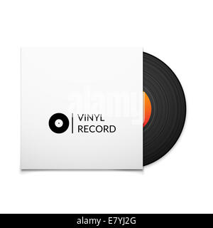 Black vintage vinyl record with blank cover case isolated on white background Stock Photo