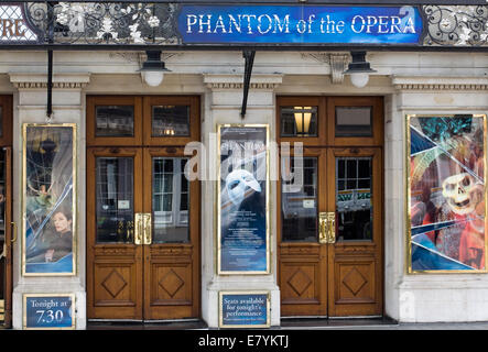 Front entrance to Her Majesty's Theatre for the musical Phantom of the opera Stock Photo