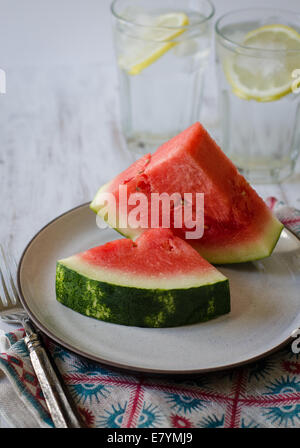 Slice watermelon on plate Stock Photo