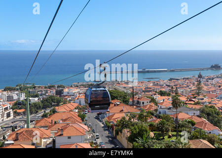 Cable car to Monte at Funchal, Madeira Island Portugal with aerial view at the city Stock Photo
