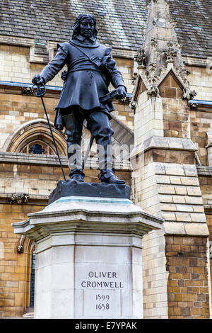 London statue of Oliver Cromwell on St.Margaret ST Stock Photo