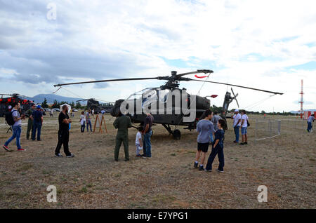 Athens, Greece. 26th Sept, 2014. An AH64D Longbow Apache attack hellicopter belonging to Hellenic Army Aviation, was exhibited during the airshow.In the military airport of Tatoi the Athens Flying Week airshow took place. Credit:  George Panagakis/Pacific Press/Alamy Live News Stock Photo