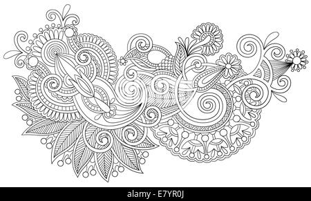original hand draw line art ornate flower design Stock Photo