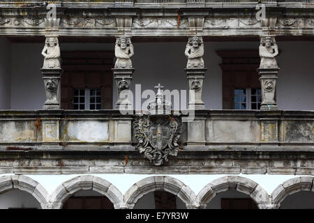Detail of facade of Misericordia building , Praca da Republica , Viana do Castelo , northern Portugal Stock Photo