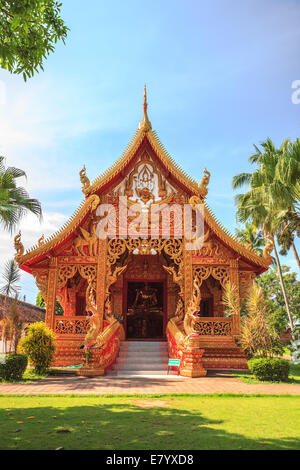 Decoration on the facade of buddhist temple in Lampang Province, Thailand Stock Photo