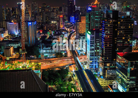 Traffic and transportation of Bangkok by night, Thailand Stock Photo