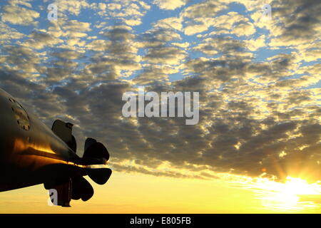 Dawn breaks over torpedo erected at Monument Hill War Memorial in Fremantle, Western Australia, Australia. Stock Photo