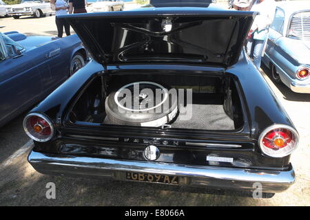 Newport Beach, Sydney, Australia. 27th Sep, 2014. Classic cars on display at Sydney's Newport Beach. Here a black Ford Falcon. Credit:  martin berry/Alamy Live News Stock Photo