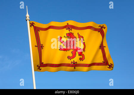 The Royal Standard of Scotland, also known as the Banner of the King of Scots or more commonly the Lion Rampant of Scotland. Stock Photo