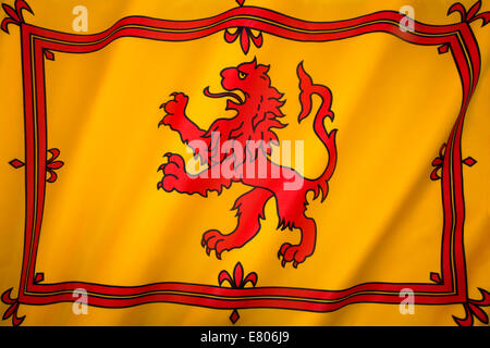 The Royal Standard of Scotland, also known as the Banner of the King of Scots or more commonly the Lion Rampant of Scotland. Stock Photo