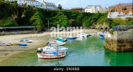 Boats in Newquay harbour Cornwall England uk Stock Photo