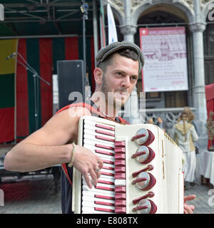 BRUSSELS, BELGIUM-SEPTEMBER 21, 2013: Unidentified street actor participate in activities on Grand Place Stock Photo