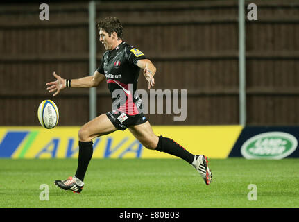 Oxford, UK. 26th Sep, 2014. Aviva Premiership. James Hook kicks out of his 22 during London Welsh versus Gloucester Rugby. Credit:  Action Plus Sports/Alamy Live News Stock Photo