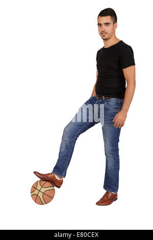 young man with a ball on a white background Stock Photo