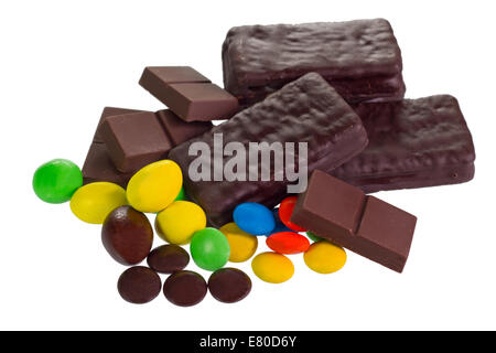 Different Shapes of Chocolates on isolated white background. Stock Photo