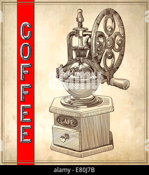 Sketch drawing of coffee grinder on grunge background Stock Photo