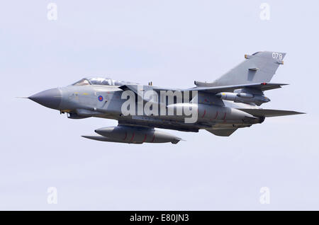 Tornado GR4T aircraft operated by 2 Squadron of the RAF climbing out after taking off from RAF Fairford, UK.