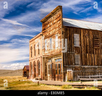 Historic main street buildings in an old west gold rush ghost town of Bodie, California Stock Photo