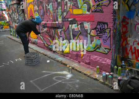 Rutledge Lane, Melbourne in Australia is where street artists are allowed to decorate the walls. Stock Photo