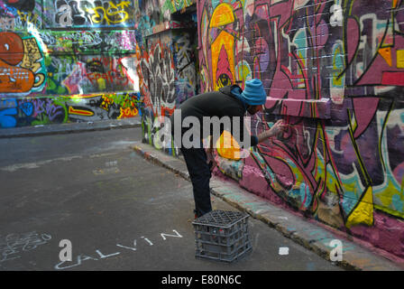 Rutledge Lane, Melbourne in Australia is where street artists are allowed to decorate the walls. Stock Photo