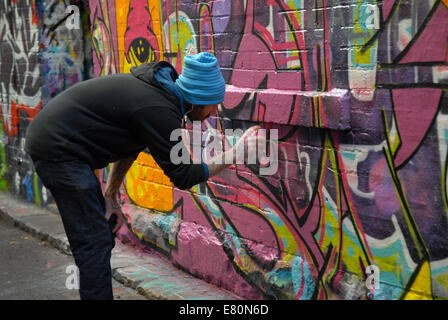 Rutledge Lane, Melbourne in Australia is where street artists are allowed to decorate the walls. Stock Photo