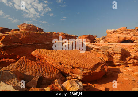 Fossilised sand ripples in ancient rocks at Gantheaume Point, Broome, Kimberley region, Western Australia. No PR Stock Photo