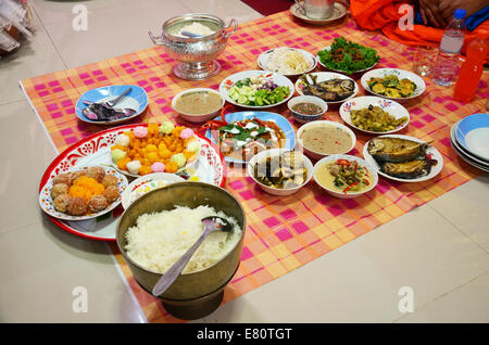 Set Food offerings to monk at thailand Stock Photo