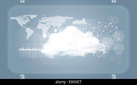 Cloud with world map, network and graphs Stock Photo