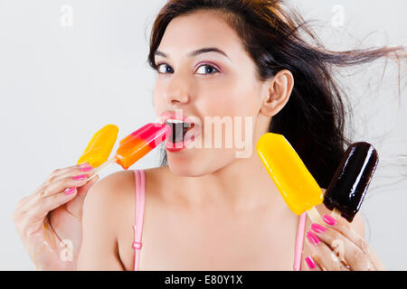 indian Beautiful Ladie with  Icecream Stock Photo