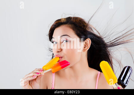 indian Beautiful Ladie with  Icecream Stock Photo